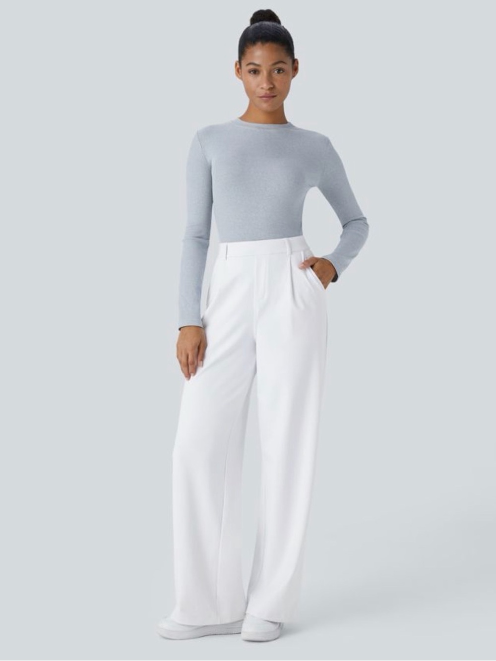 HALARA White High-Waist Wide Leg Trousers